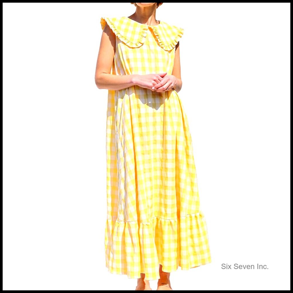 Sleeveless Maxi Dress Plaid Ruffle Flowy A-Line Boho Casual Summer Sundress